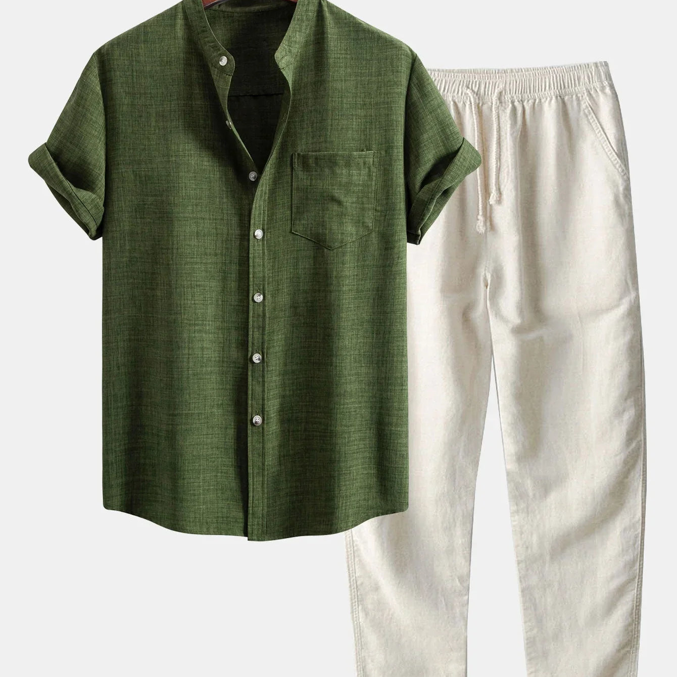 The Peschiera Ensemble Deux Pièces en Lin pour Homme – Chemise à Manches Courtes et Pantalon Décontracté