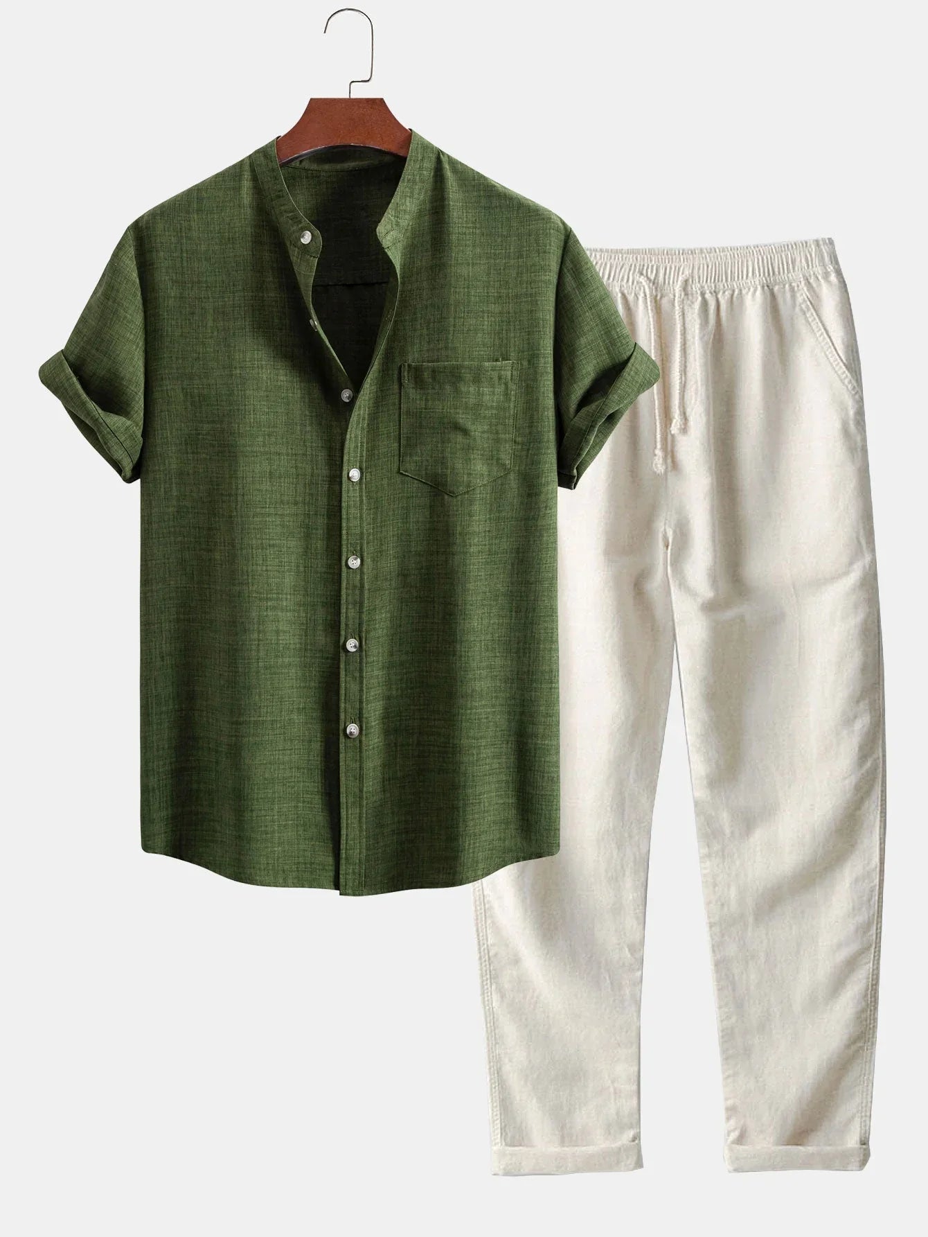 The Peschiera Ensemble Deux Pièces en Lin pour Homme – Chemise à Manches Courtes et Pantalon Décontracté