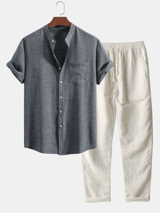 The Peschiera Ensemble Deux Pièces en Lin pour Homme – Chemise à Manches Courtes et Pantalon Décontracté