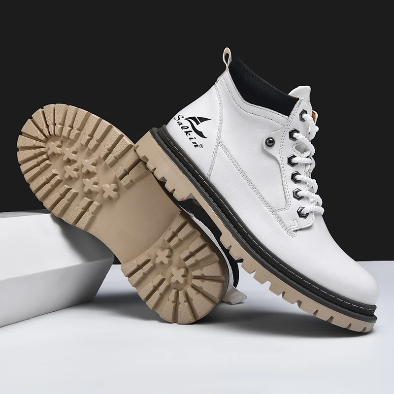 The Sandbanks Bottes en cuir pour hommes – Bottes de travail décontractées à lacets