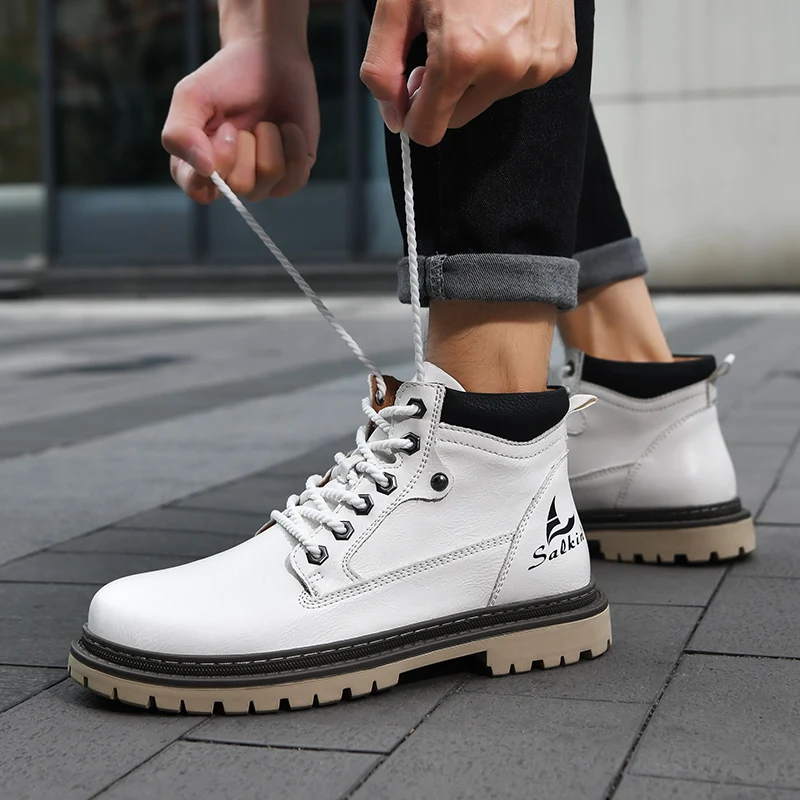 The Sandbanks Bottes en cuir pour hommes – Bottes de travail décontractées à lacets