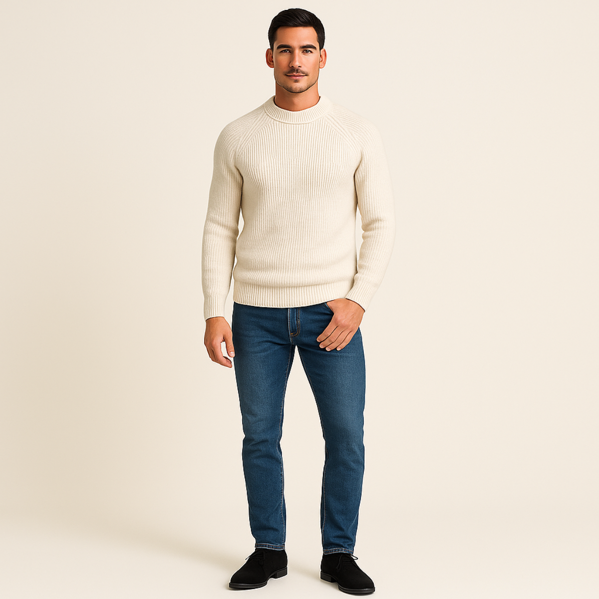 The Ely – Pull Col Rond Homme Cachemire Côtelé