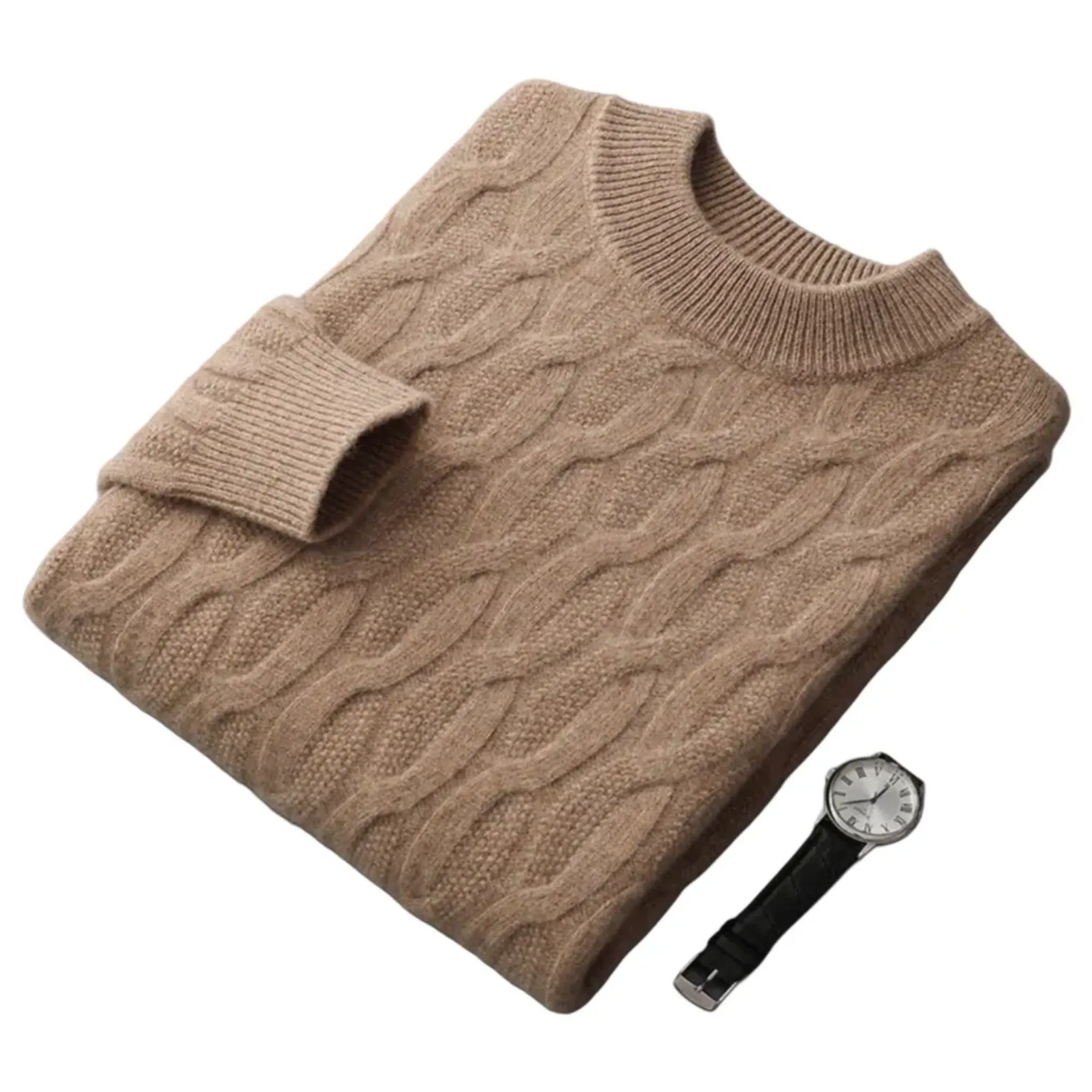 The Deiva Marina Pull en Maille Torsadée pour Homme – Pull Décontracté à Col Rond d’Hiver