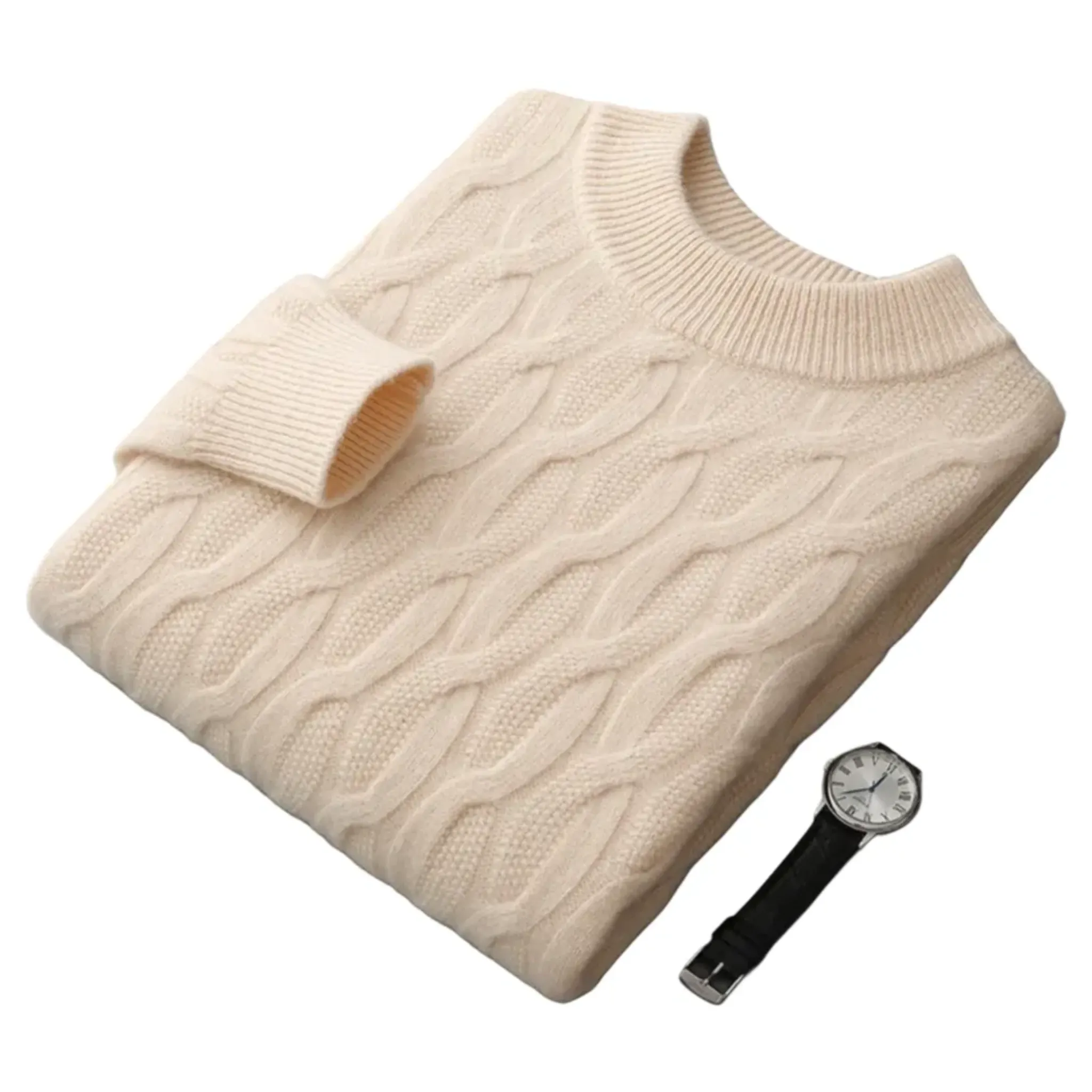 The Deiva Marina Pull en Maille Torsadée pour Homme – Pull Décontracté à Col Rond d’Hiver