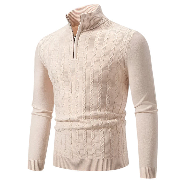 The Highclere Pull torsadé col zippé en cachemire pour homme