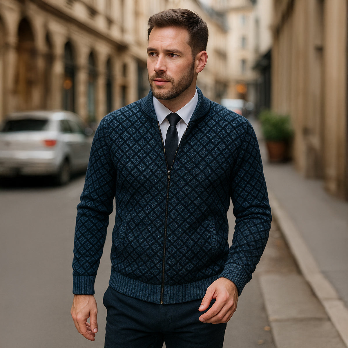 The Bibbona – Cardigan Tricotée Zippée à Motifs Homme