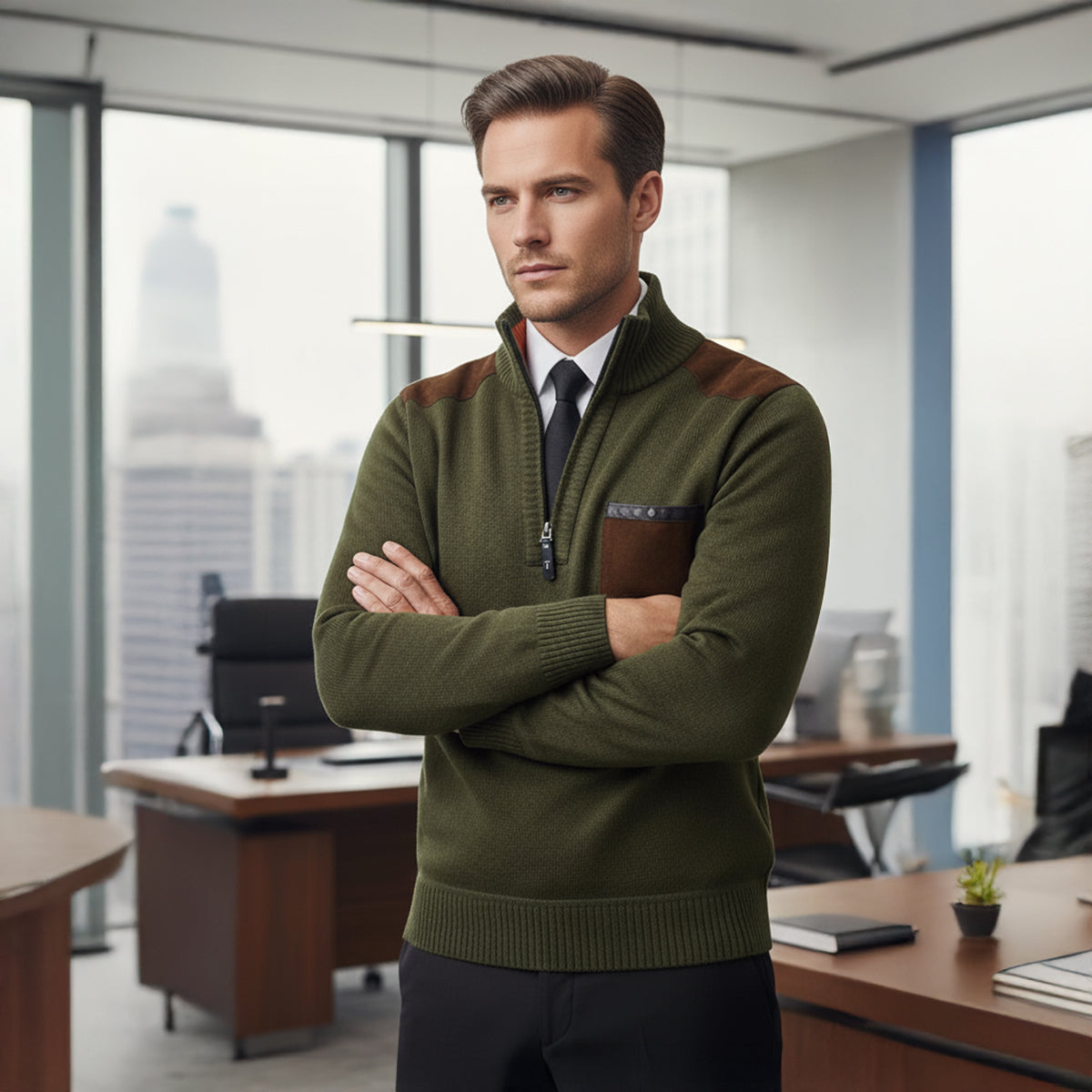 The Brescia Pull-over d'hiver à manches longues et demi-zip pour homme