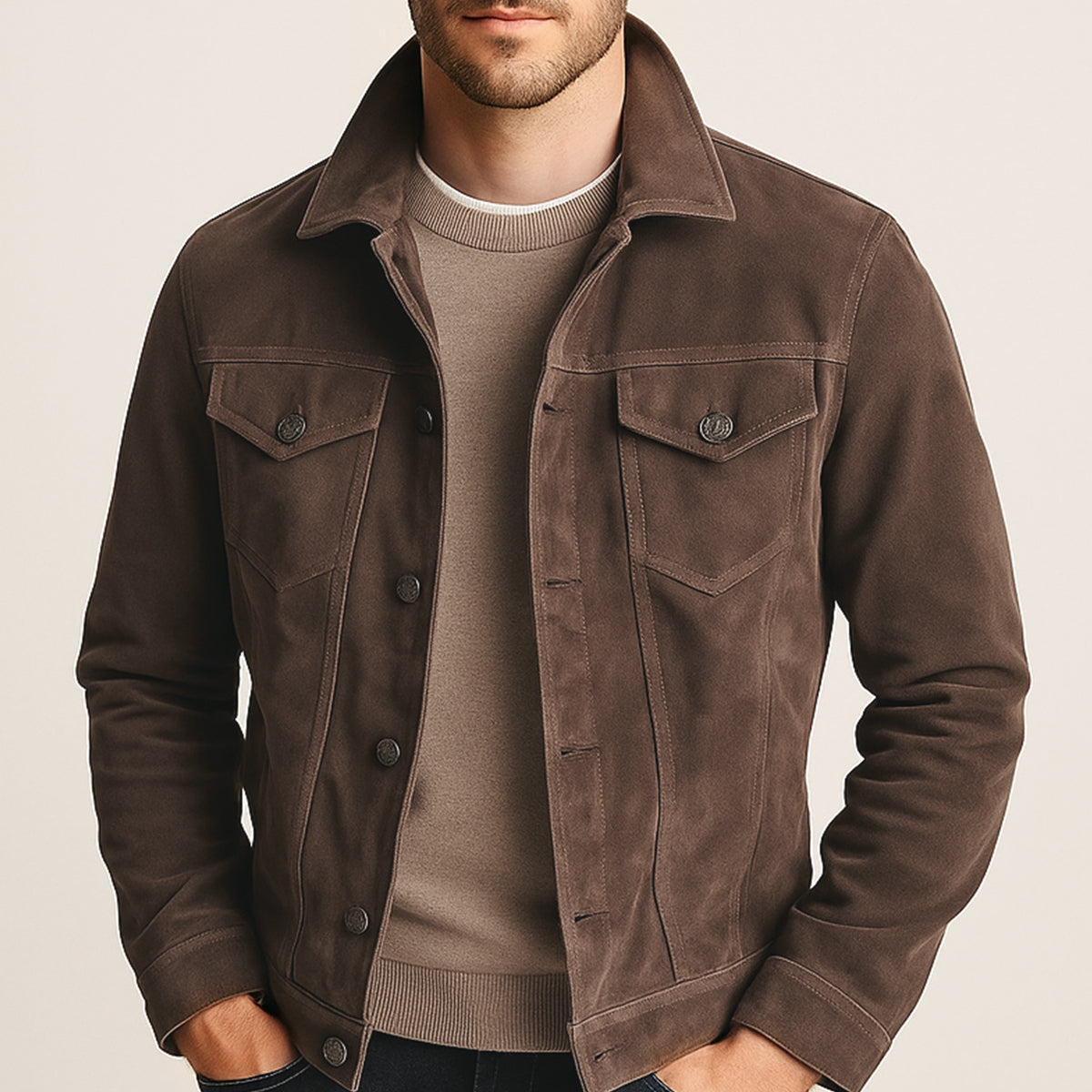 The Vintage Veste cargo en daim pour homme — Style outdoor léger