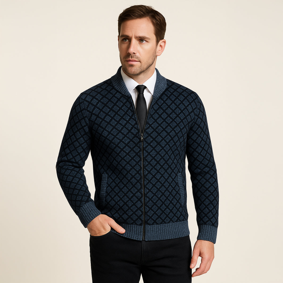 The Bibbona – Cardigan Tricotée Zippée à Motifs Homme