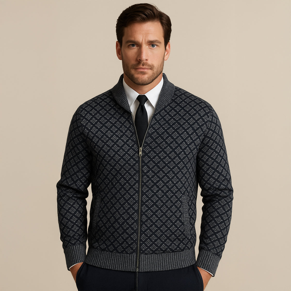 The Bibbona – Cardigan Tricotée Zippée à Motifs Homme