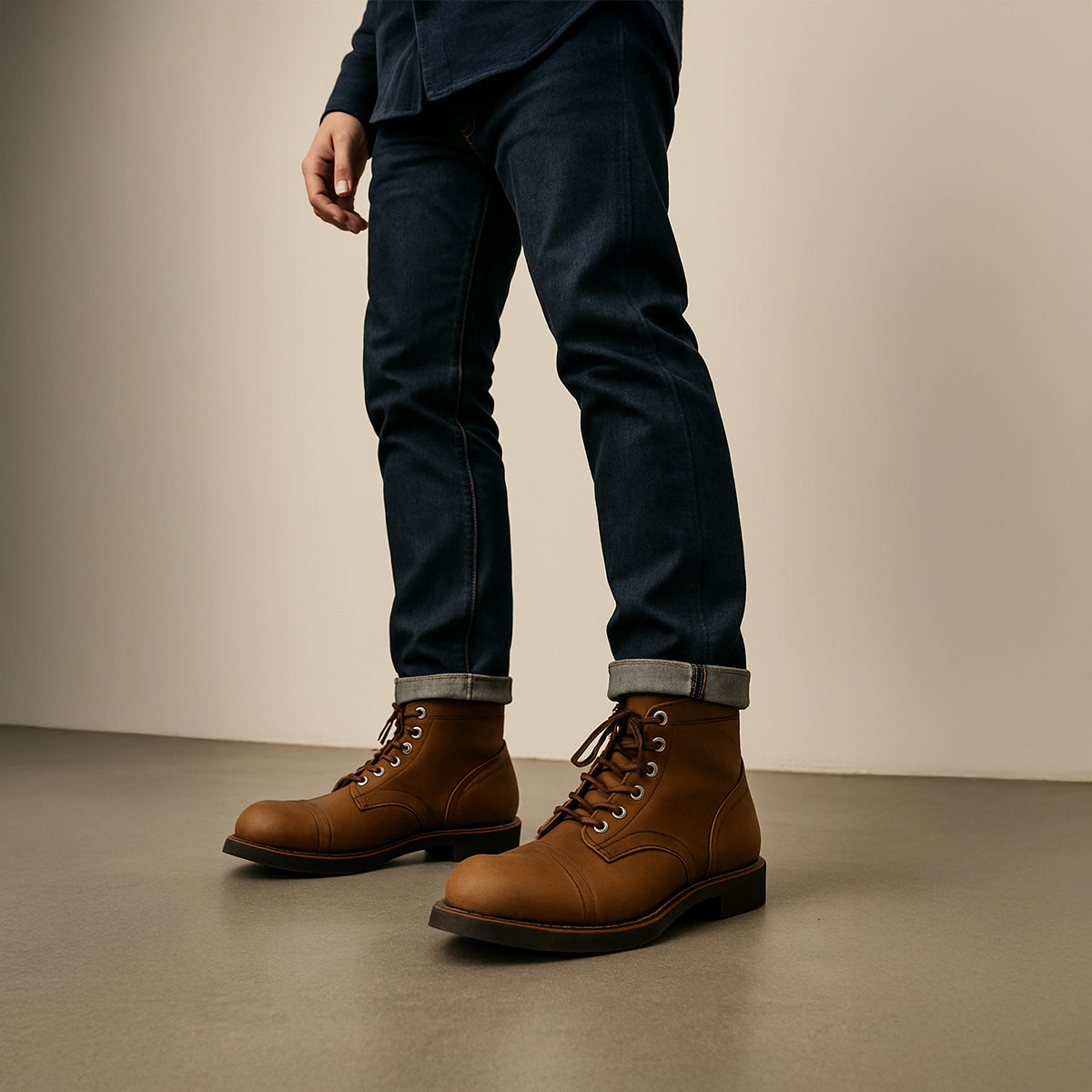 The Grayfield Bottes de combat en cuir pour hommes, à lacets